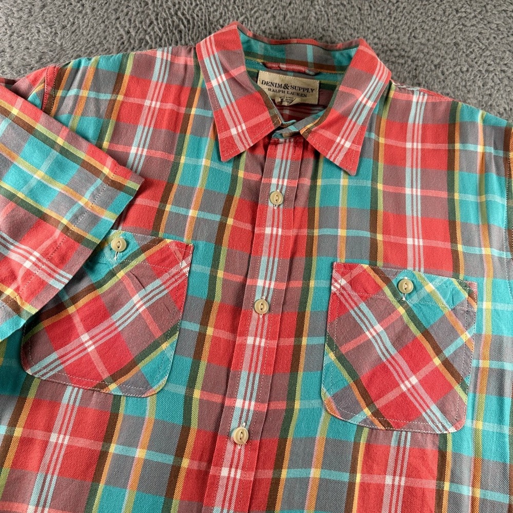 Denim & Supply Ralph Lauren Shirt Mens XL Short Sleeve Plaid Button Up Cotton